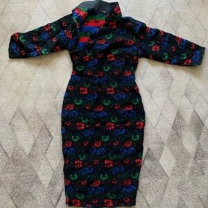 Cheongsam Vintage Wool Rose Dress